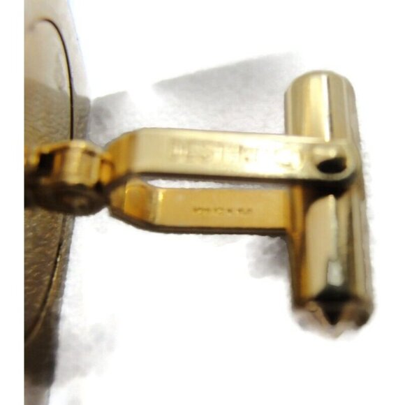 Vintage Destino Square Cufflinks 1/20 12K Gold Filled Green Oval Jade Center - Picture 9 of 12